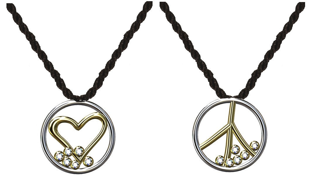 Peace Pendant, 18K yellow and white gold with diamonds.  On cord.-1