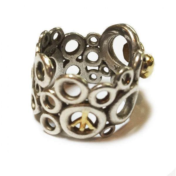 Peace, Love and Abundance Ring  (Wide) Diamonds, 18K Gold, Sterling Silver-10