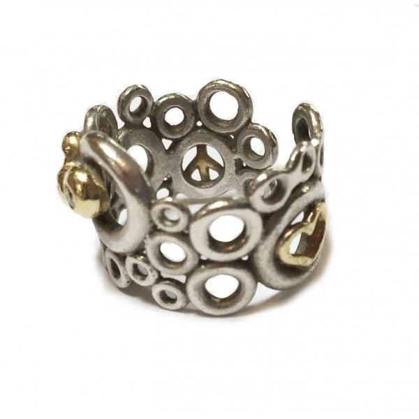 Peace, Love and Abundance Ring  (Wide) Diamonds, 18K Gold, Sterling Silver-13