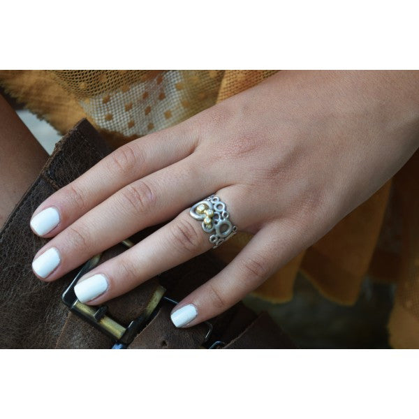 Peace, Love and Abundance Ring  (Wide) Diamonds, 18K Gold, Sterling Silver-5