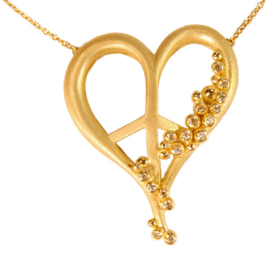 Peace of Heart Necklace- Large-18K Gold with Abundance Overflowing Diamonds-0