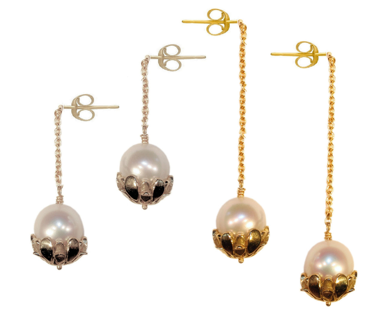 Pearl Lariat- Flower Cap tips in 18K Gold-12