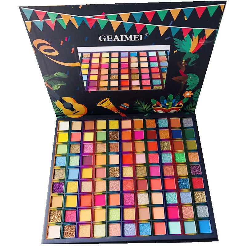 Makeup palette with colorful shades and 'GEAIMEI' branding on a black background.
