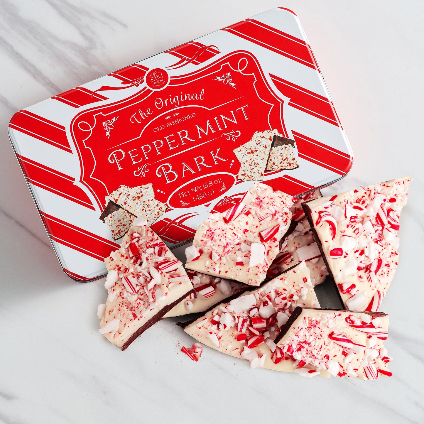 Handmade Layered Original Dark and White Chocolate Peppermint Bark - 1Lb Holiday Bark Assorted Squares - Christmas & Winter Candy, Sweets Gift Tin, Old Fashioned Treat, Stocking Stuffer-3