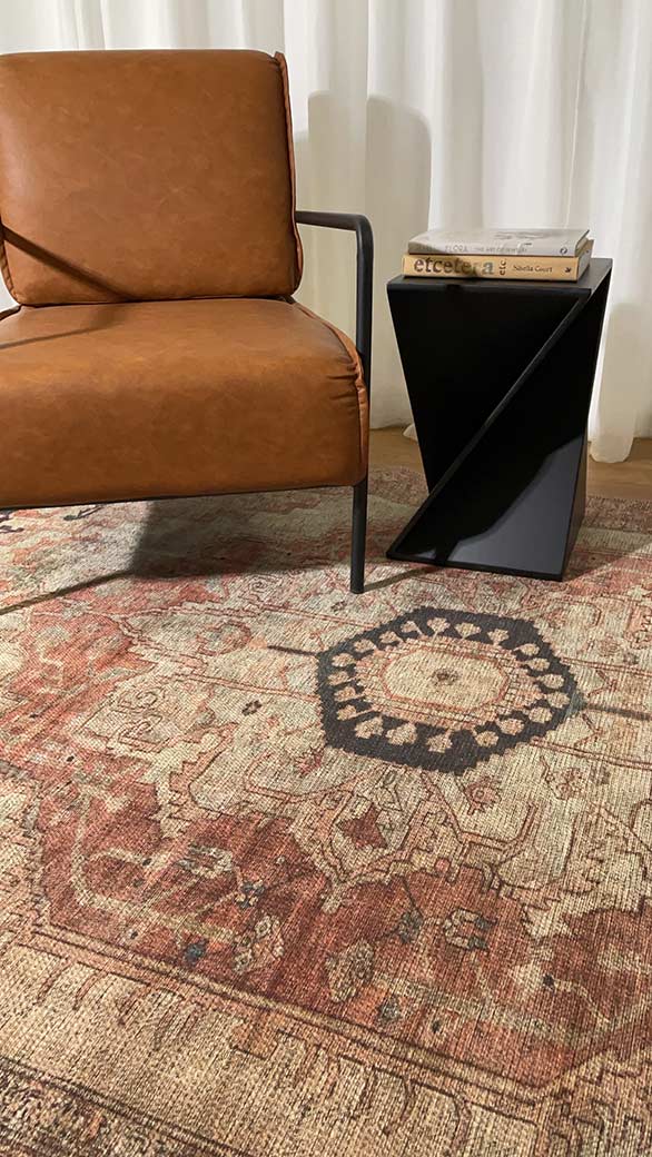 Carmine Vintage Farmhouse Charm in Orange : Runner Rug-2