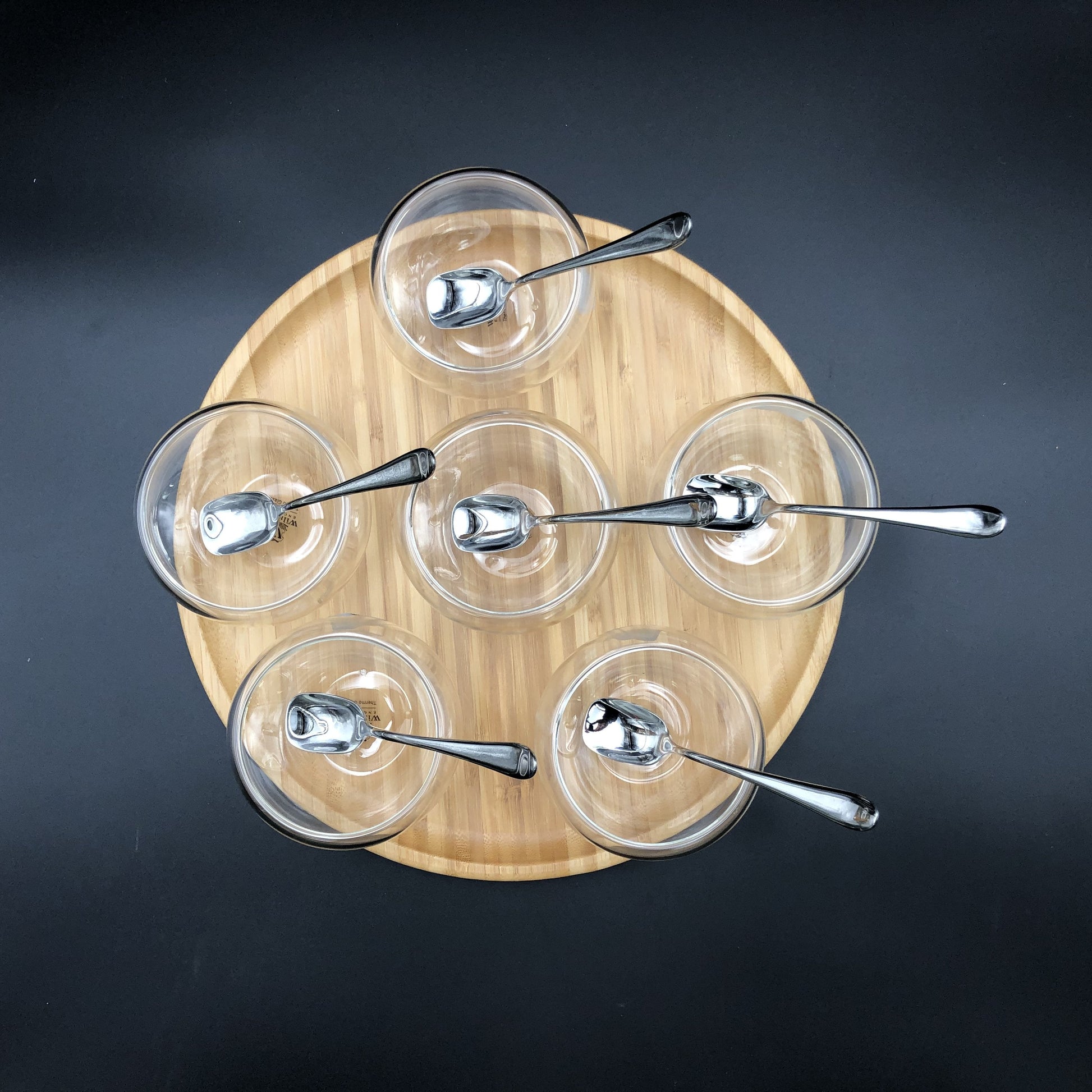 Ice-Cream Presentation Set With 6 Large Thermo Bowls And Spoons And Round Bamboo Platter-3