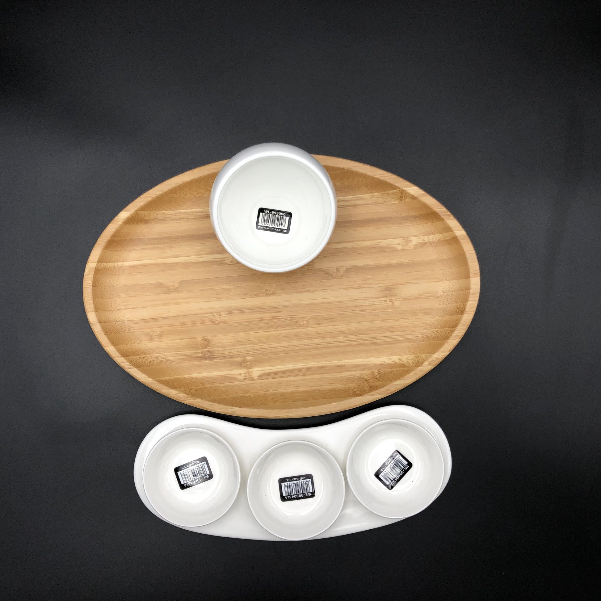 A Mignardises (Petit Four) Serving Set With Bamboo Oval Tray And Porcelain Dishes To Match-2