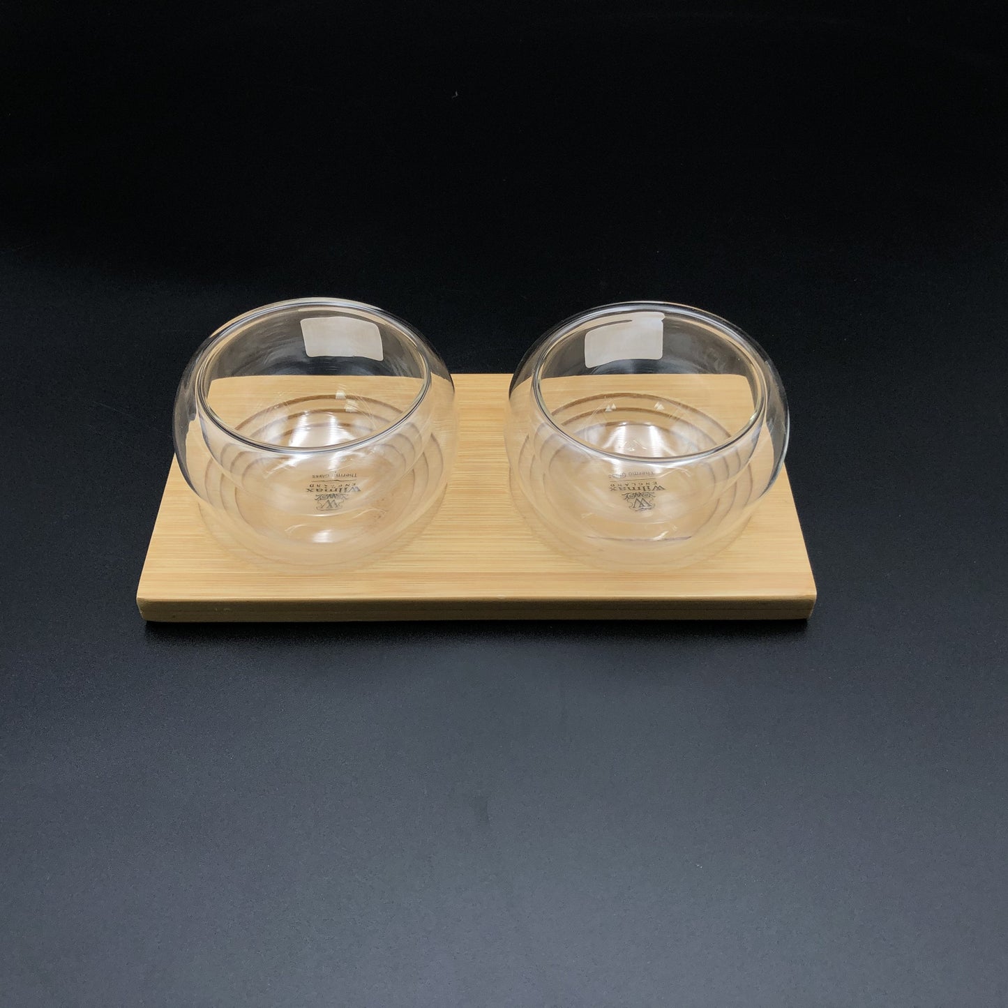A Set Of 3 Bamboo Double Trays With 6 Doublewalled Thermo Bowls To Match-1