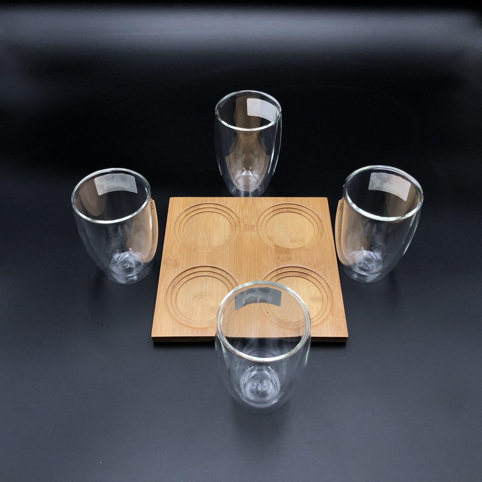 A Set Of A 4 Section Bamboo Tray With 4 Doublewalled Thermo Glasses To Match-0