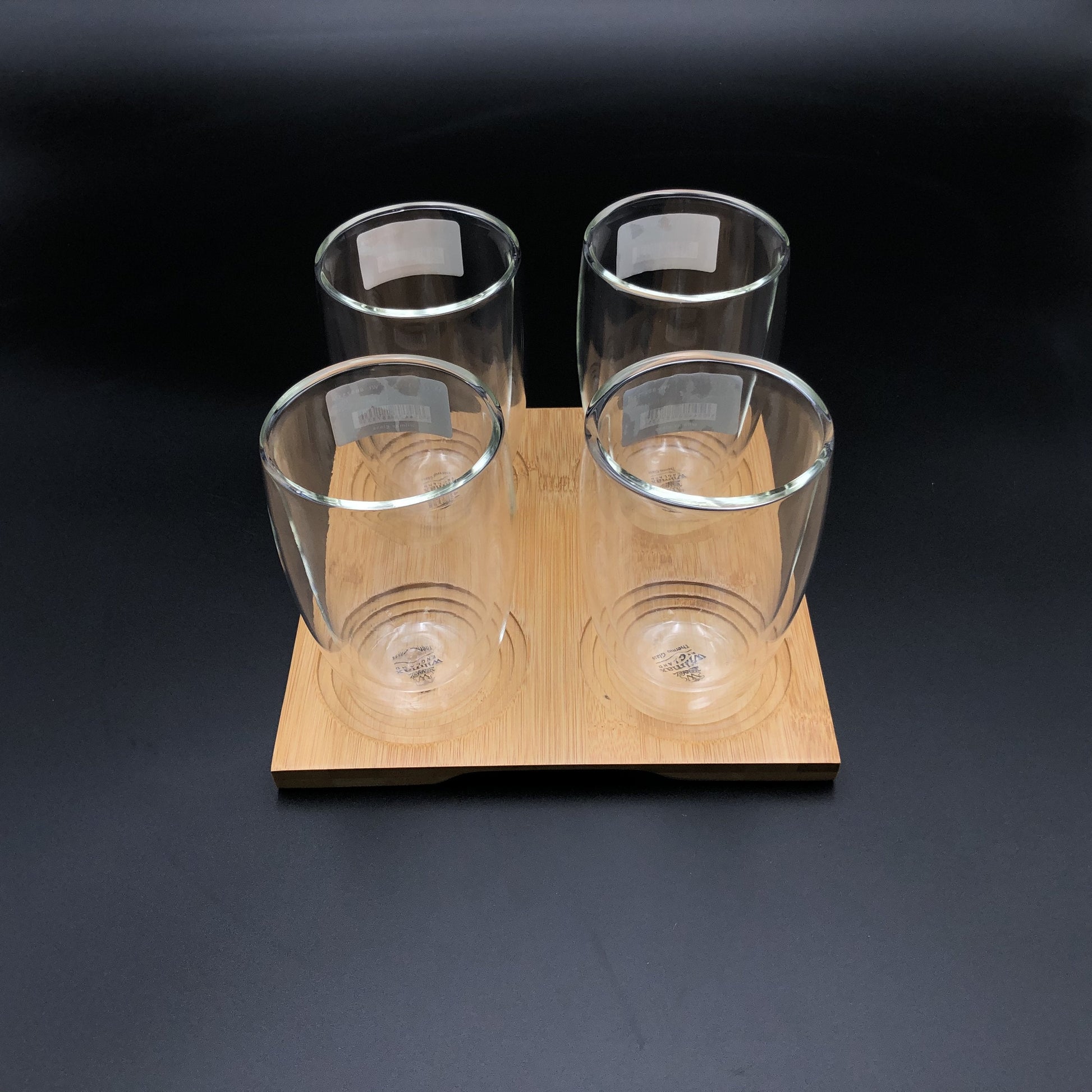 A Set Of A 4 Section Bamboo Tray With 4 Doublewalled Thermo Glasses To Match-1