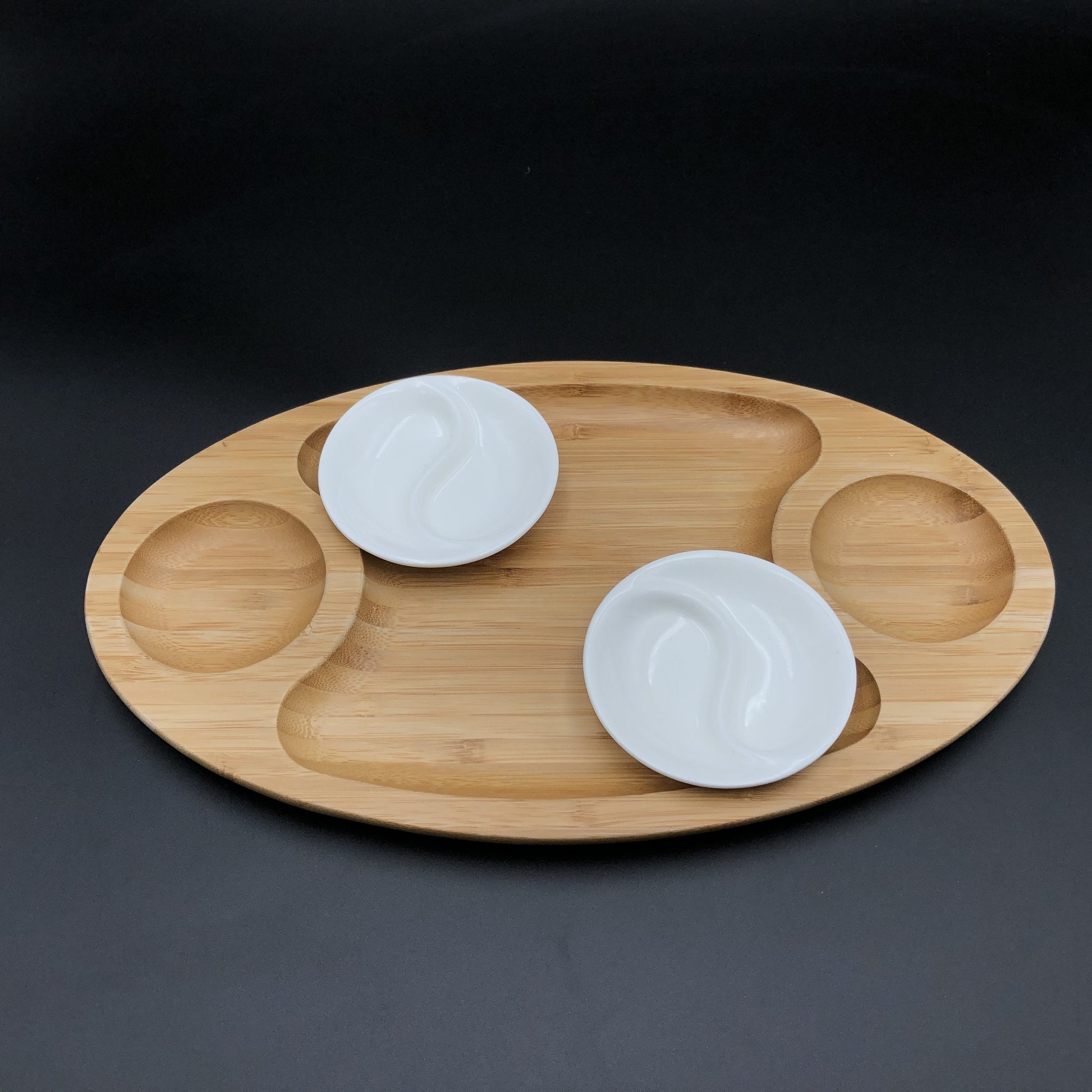 Fine Porcelain And Bamboo Serving Tray Combo Set With A Yin Yang 2 Section Saucer-1