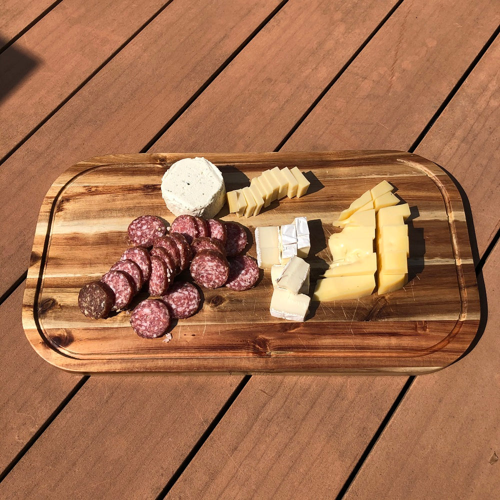 Zavis Green Acacia Wood Serving Rounded Cutting Board With Juice Groove 20" X 11" | Dishwasher Safe-2