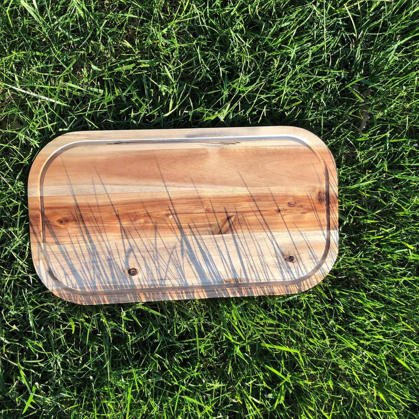 Zavis Green Acacia Wood Serving Rounded Cutting Board With Juice Groove 18" X 10" | Dishwasher Safe-3