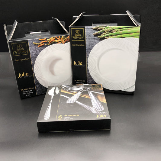 Fine Julia Porcelain Deep Plate Dinnerware Set For 6 Including 10" inch Charger Plate-0