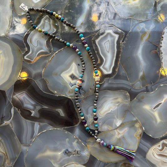 Larvikite Mala with Mixed Stone Beads
