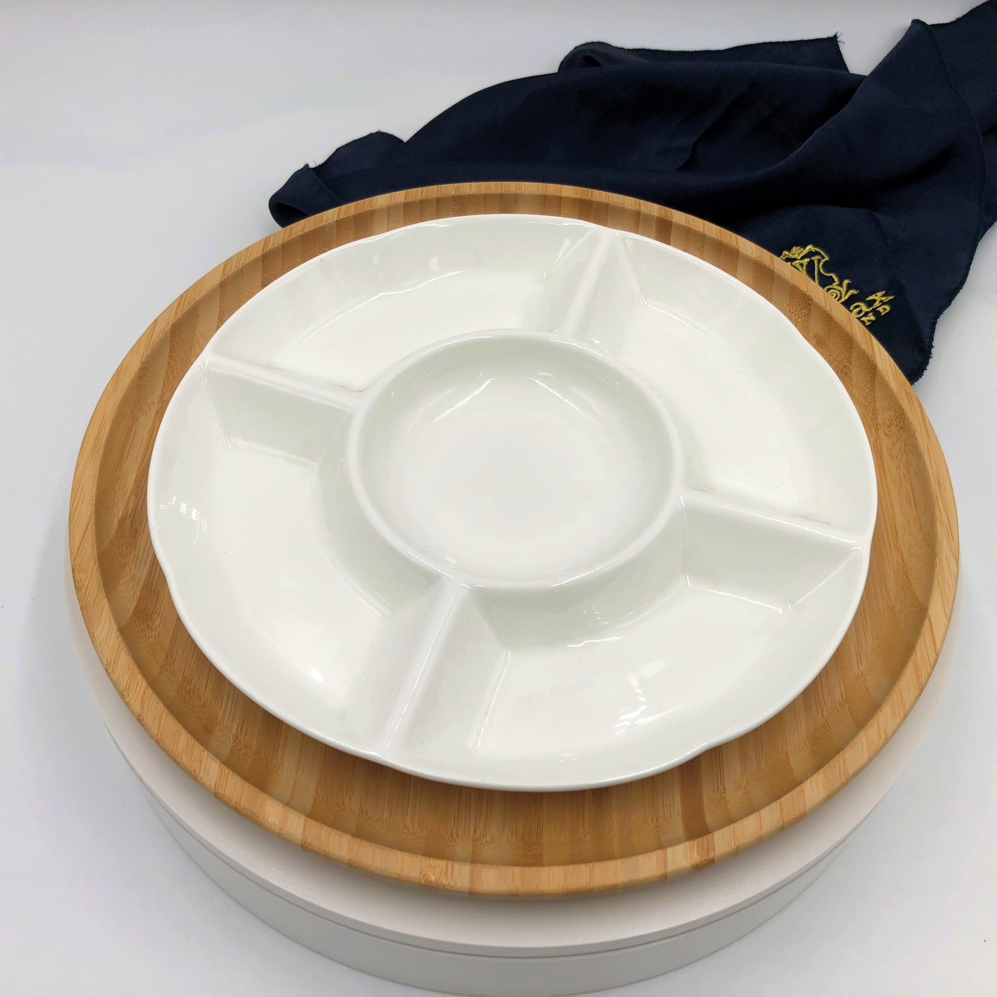 Bamboo And Fine Porcelain 5 Section Divided Dish/plate Setting-0