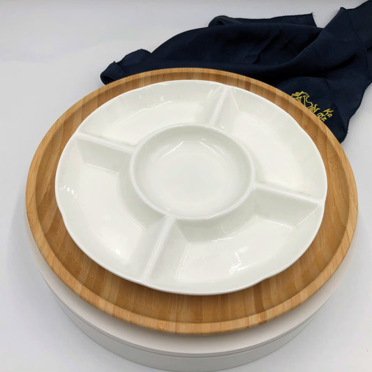 Bamboo And Fine Porcelain 5 Section Divided Dish/plate Setting-0