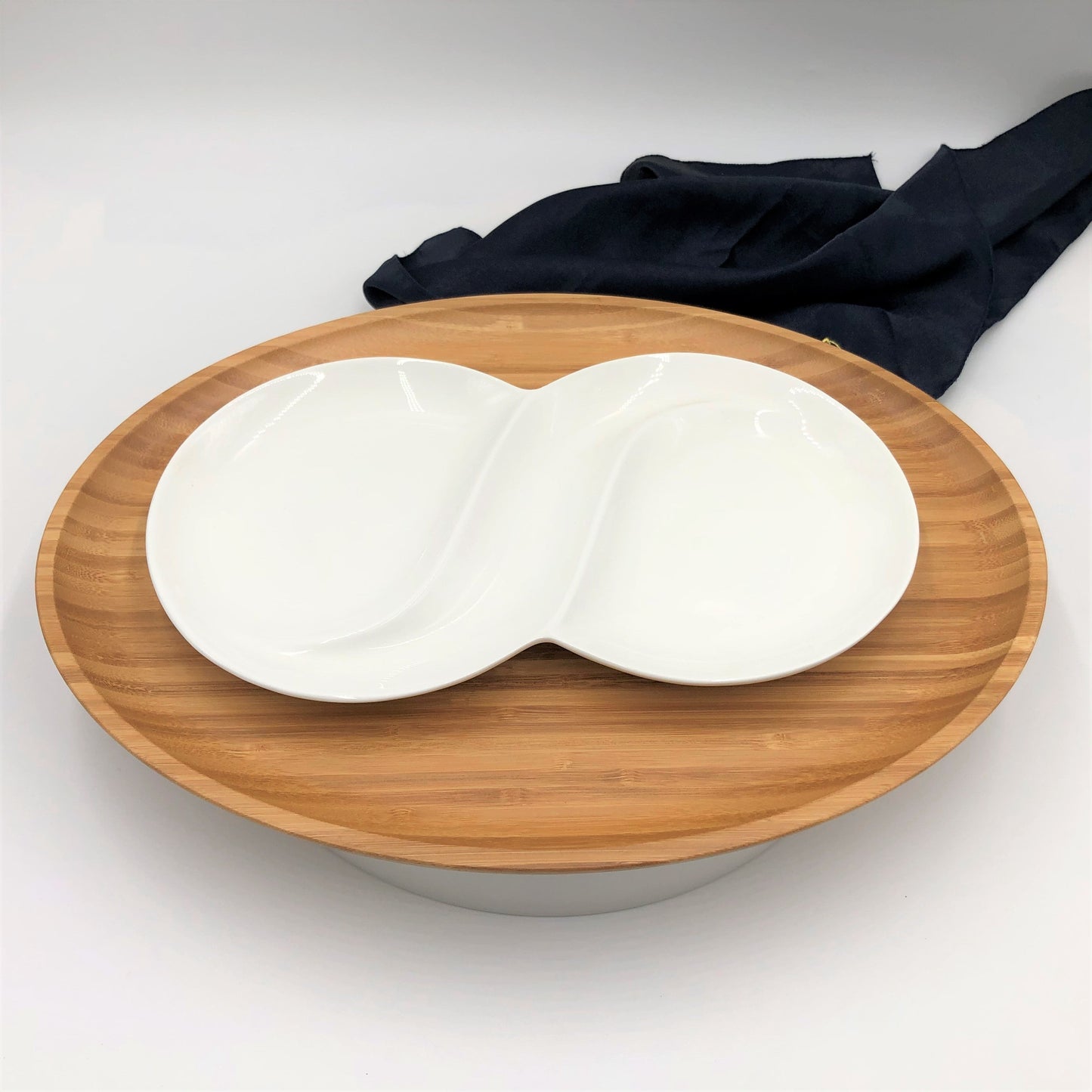 Bamboo And Fine Porcelain Oval Dish/plate Setting-0