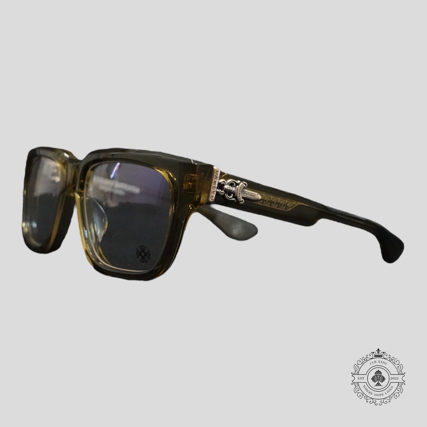 Chrome Hearts Box Officer Glasses in Translucent Olive/Silver