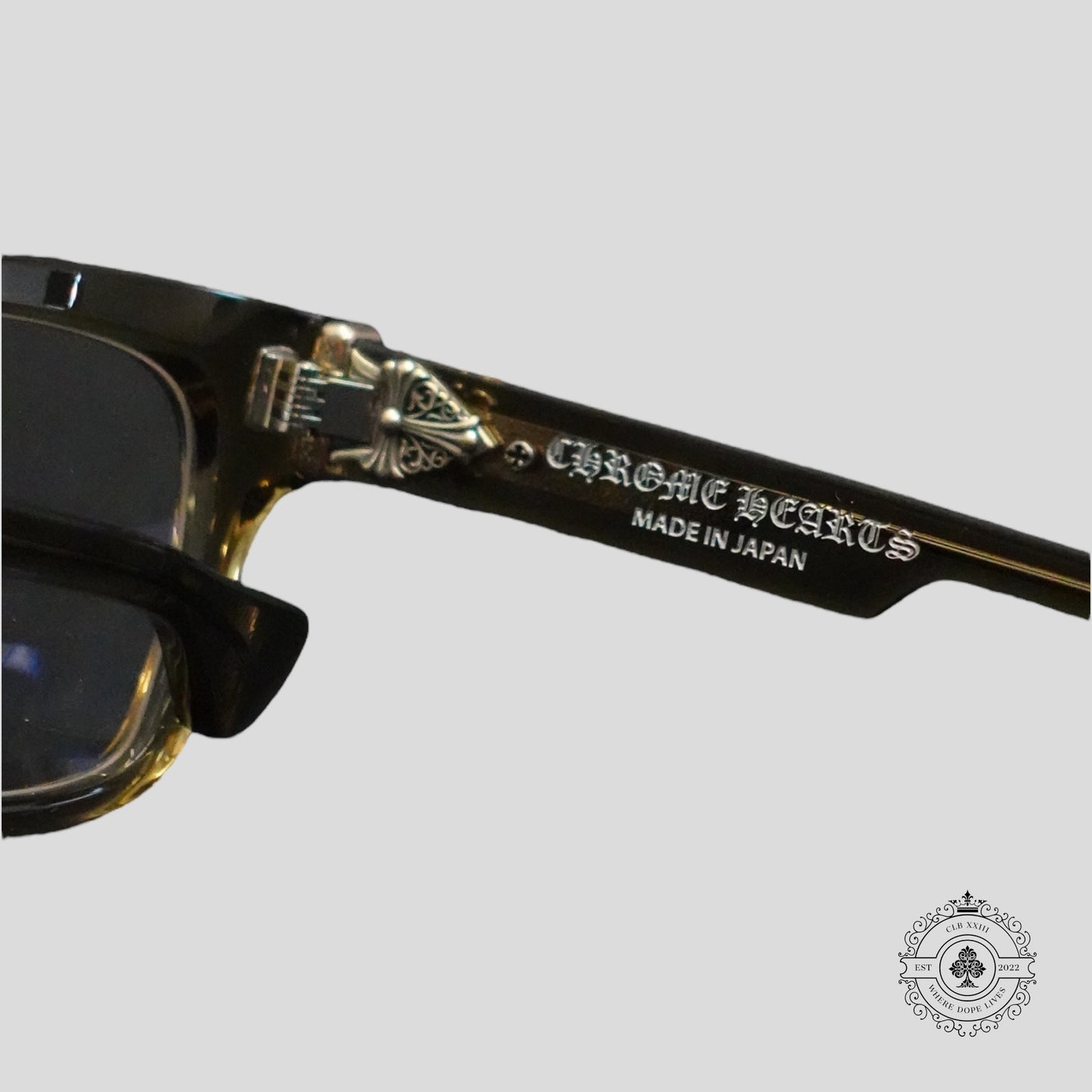 Chrome Hearts Box Officer Glasses in Translucent Olive/Silver