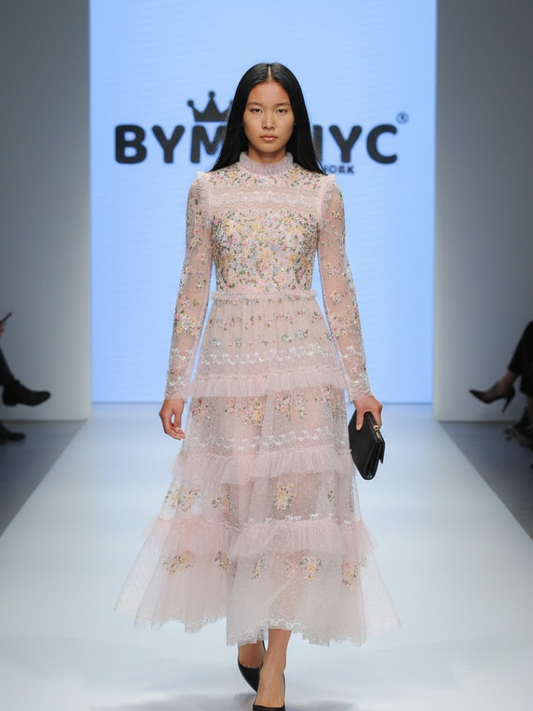 Pink Midi Party Dress BLOSSOM: Prêt-à-Porter Line BYMANYC ® New York-0