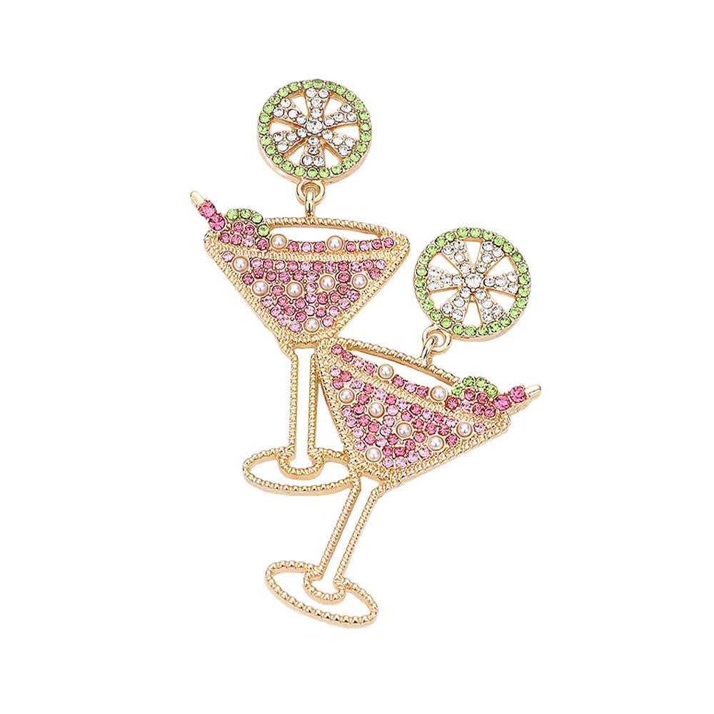 Rhinestone Pearl Paved Cocktail Dangle Earrings