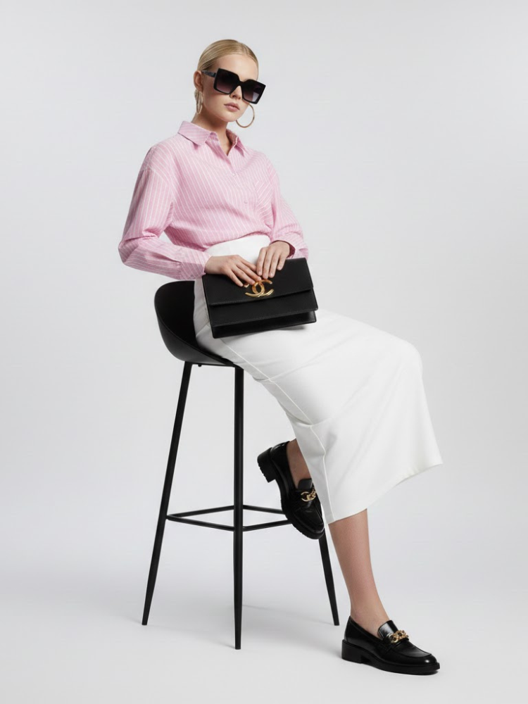 Pink Striped Oversized Shirt with Geometric Pocket • BYMANYC ® New York-1