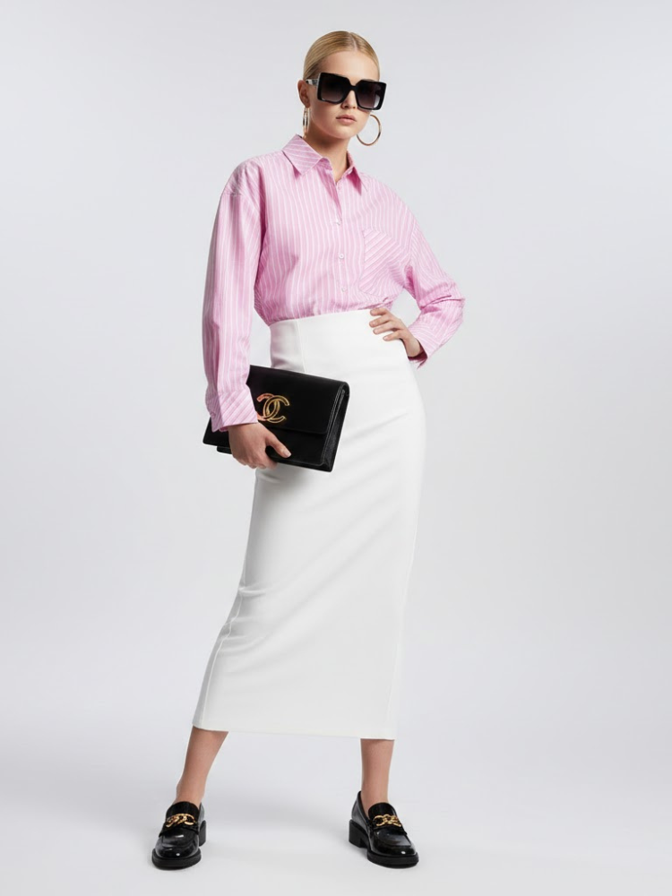 Pink Striped Oversized Shirt with Geometric Pocket • BYMANYC ® New York-0