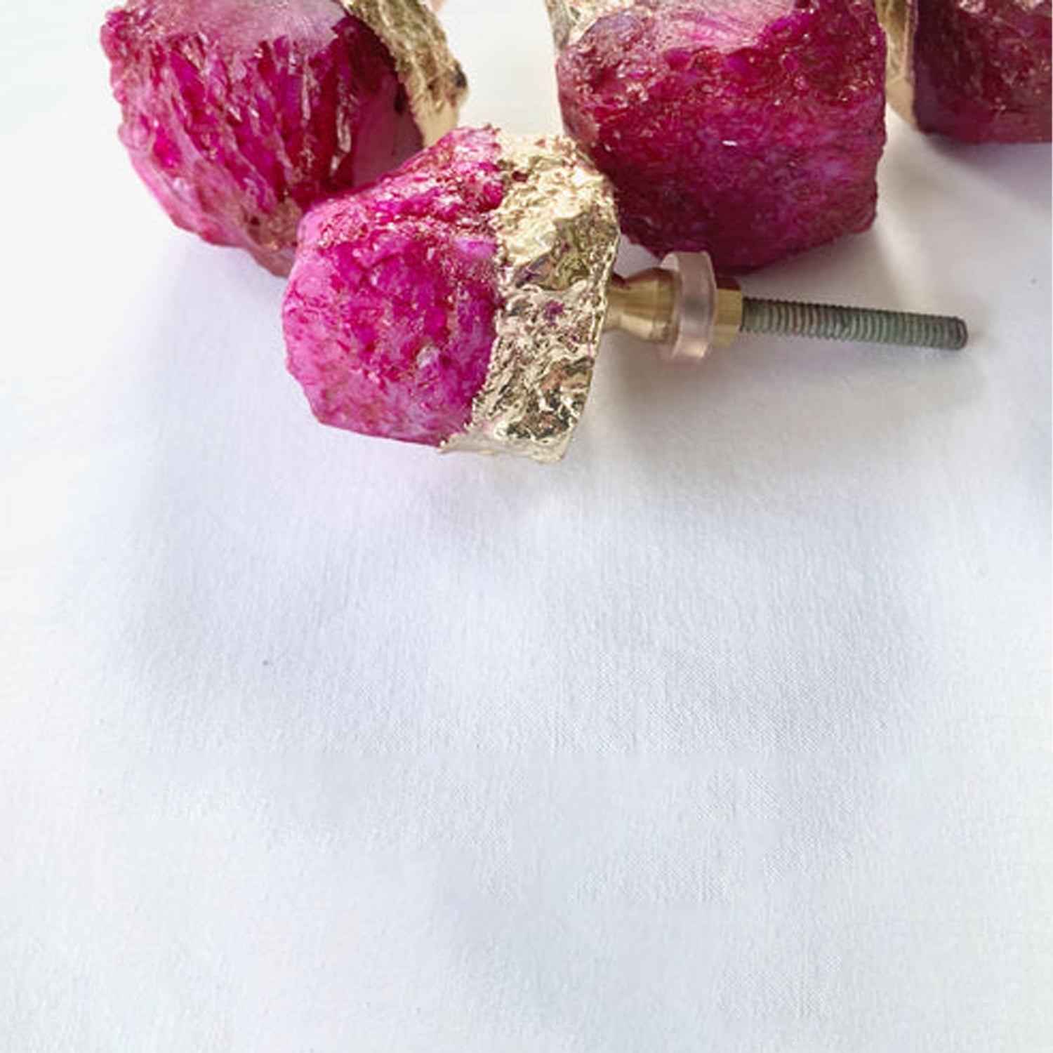 Pink Crystal Gold Plated Stone Furniture/Door Knobs/Cabinet Handles/Dresser Knobs-2
