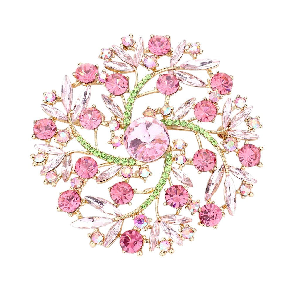 Pearl Rhinestone Embellished Flower Vine Brooch