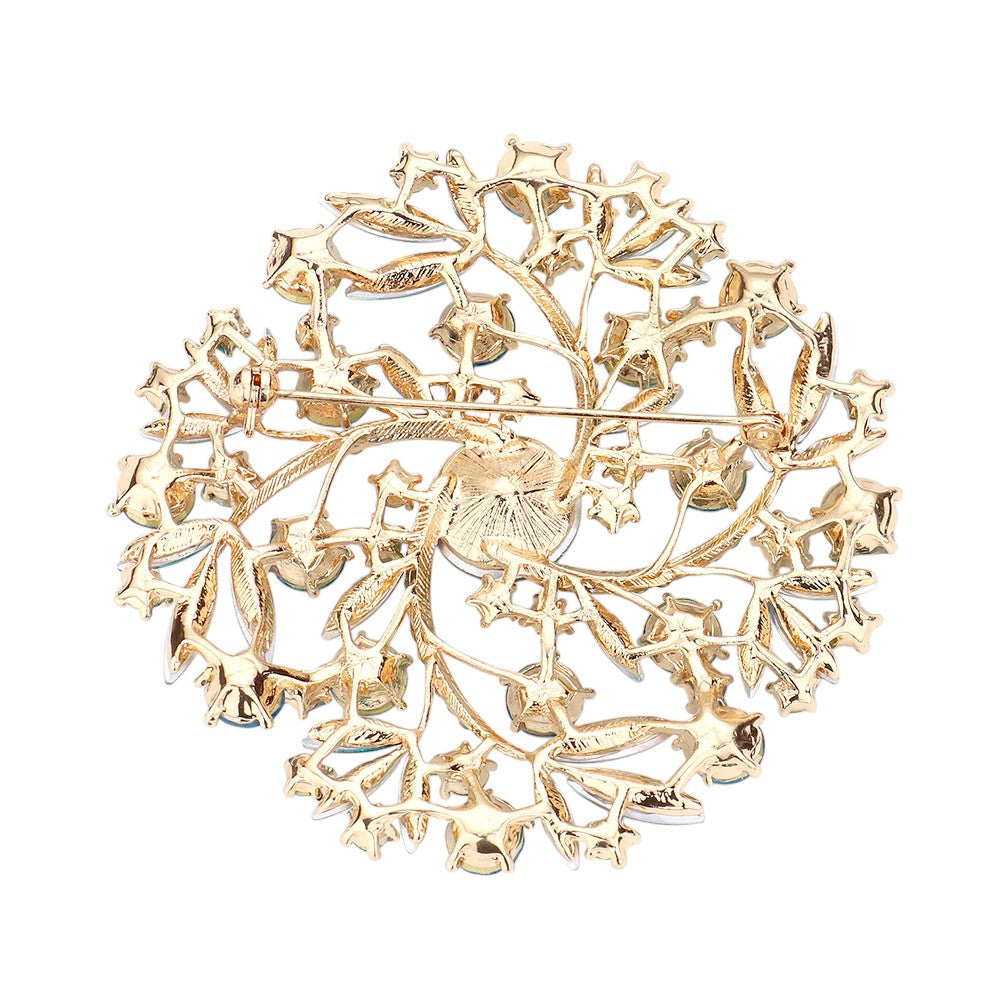 Pearl Rhinestone Embellished Flower Vine Brooch