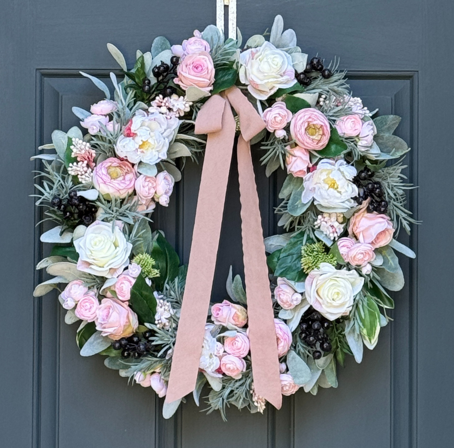 Pink Peony Rose and Ranunculus Spring Wreath