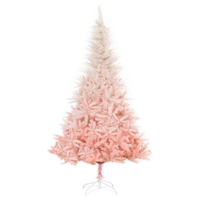 Pink artificial Christmas tree on a white background