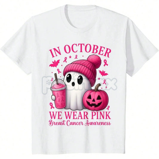 Pink Power Halloween Awareness Shirt - Cute Ghost & Pumpkin Breast Cancer Tee, October Statement Graphic