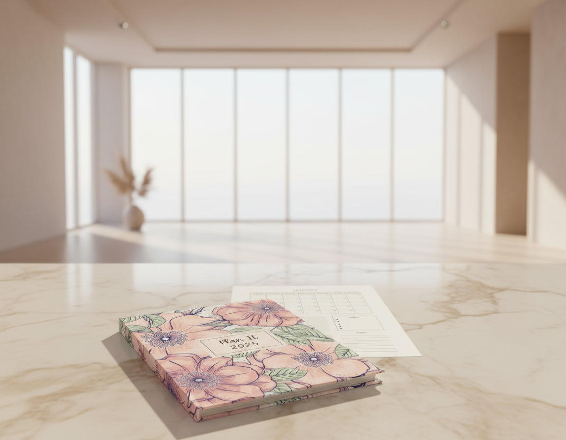 Plan It 2025 Pink and Grey Floral Planner-1