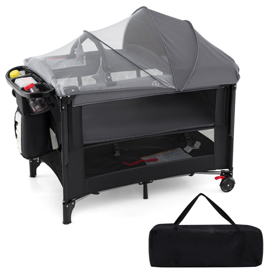 Foldable Baby Bassinet with 4 Adjustable Heights Changing Table and Mattress