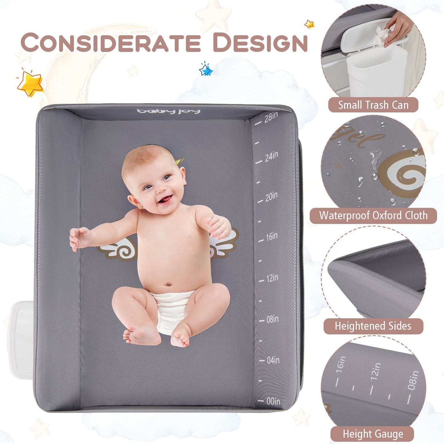 Portable Baby Changing Table with 3-Level Adjustable Height