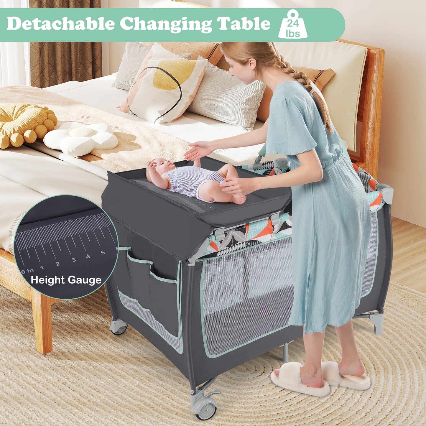 3-in-1 Portable Baby Playard with Zippered Door and Toy Bar-Blue