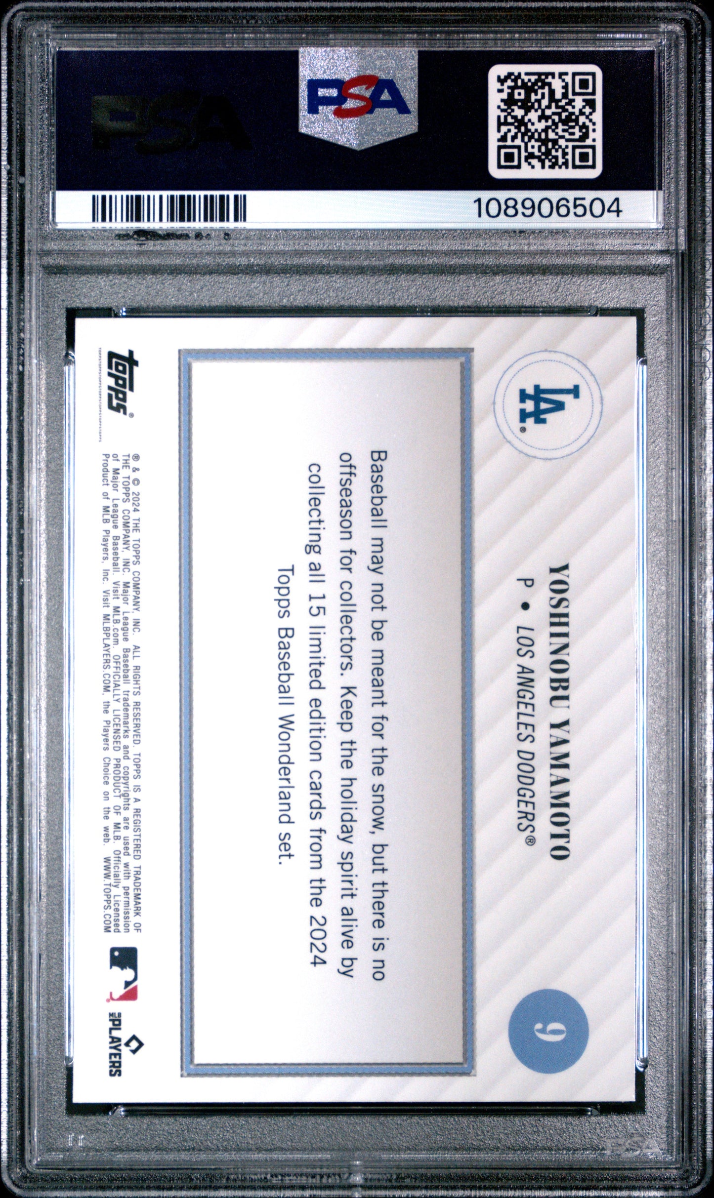 Graded 2024 Topps Wonderland Yoshinobu Yamamoto #9 Rookie RC Baseball Card PSA 9 Mint