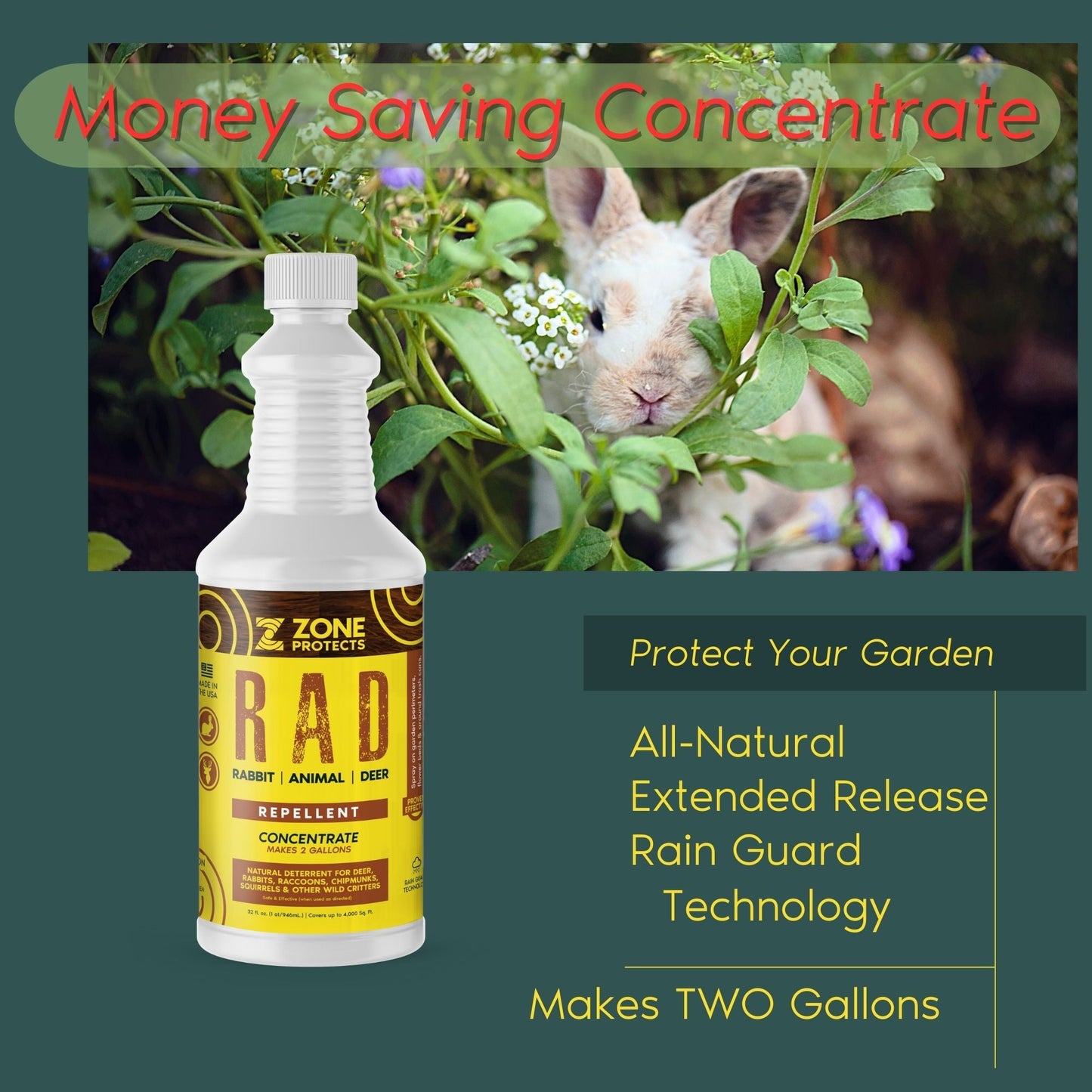 R.A.D.; Rabbit, Animal, Deer Repellent 32oz Concentrate