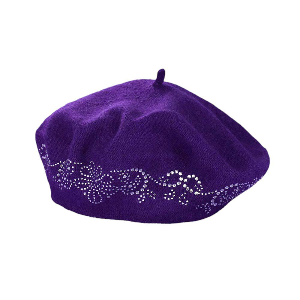 Flower Bling Studded Beret Hat