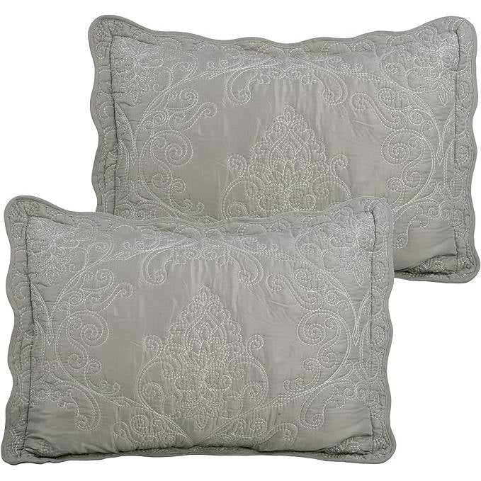 Queen size Ash Grey Damask Embroidered 4 Piece Oversized Bedspread Set-2