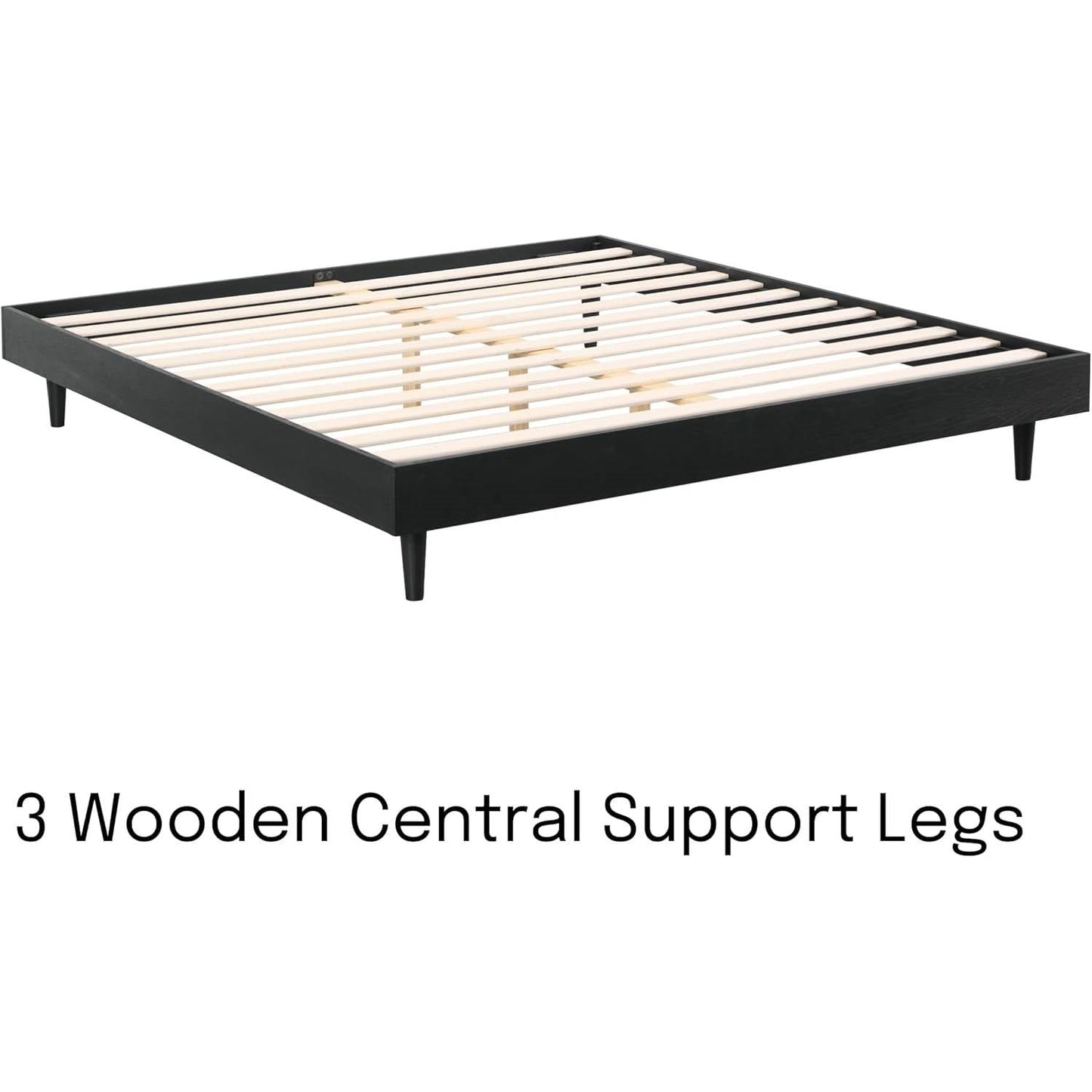 Queen size Mid-Century Modern Platform Bed Frame in Black Wood Finish-2