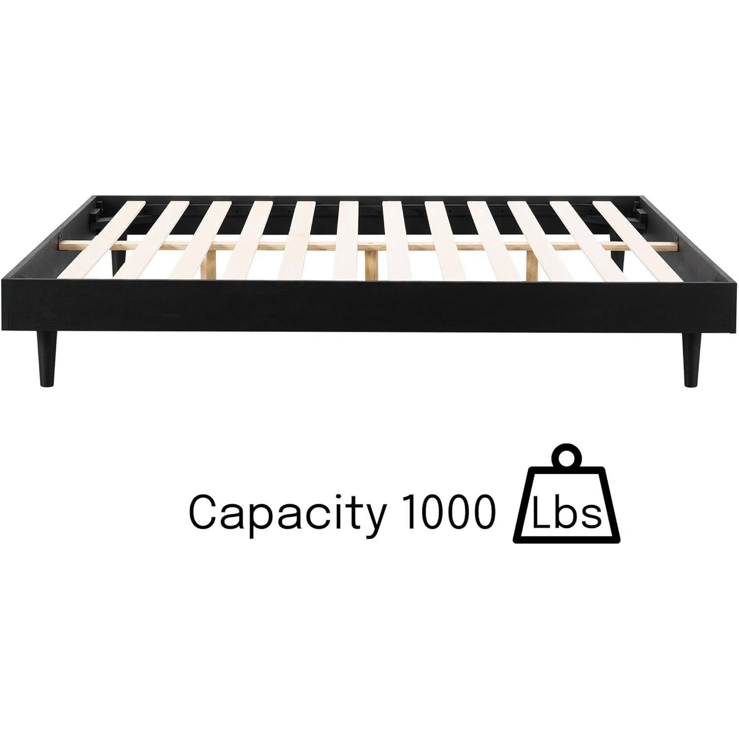 Queen size Mid-Century Modern Platform Bed Frame in Black Wood Finish-3