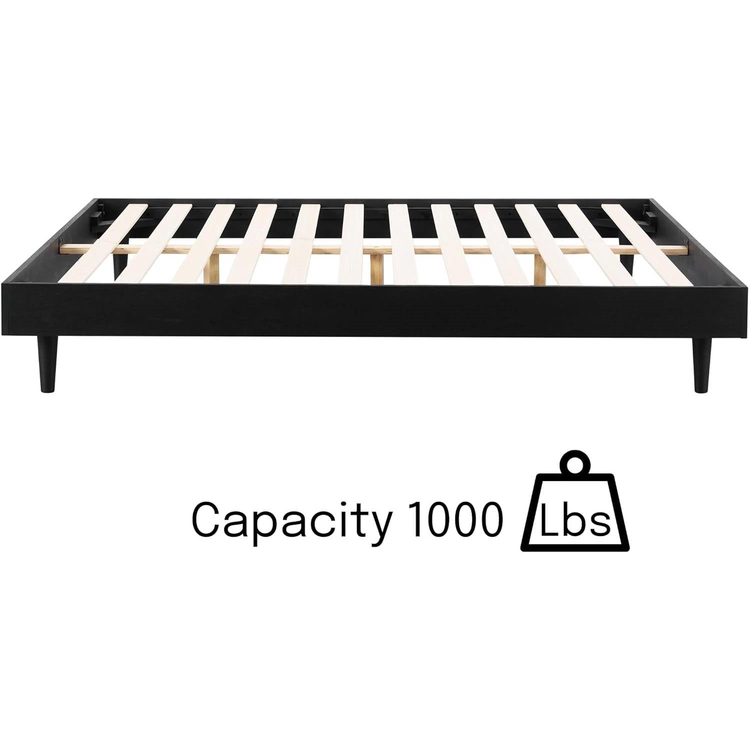 Queen size Mid-Century Modern Platform Bed Frame in Black Wood Finish-3