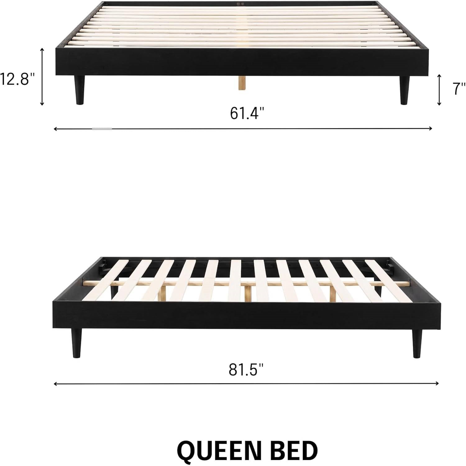 Queen size Mid-Century Modern Platform Bed Frame in Black Wood Finish-4