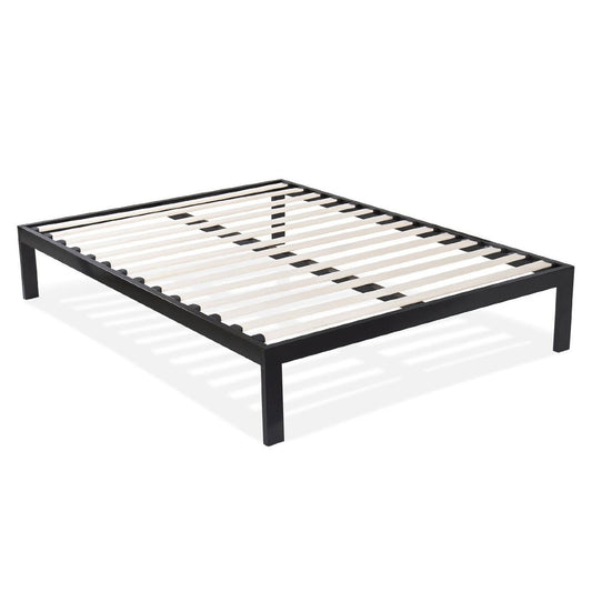 Queen size Modern Black Metal Platform Bed Frame with Wood Slats-0