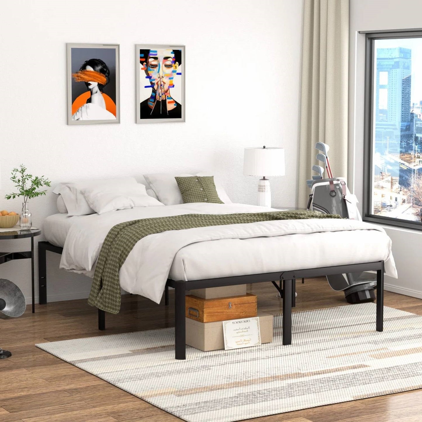 Queen 18-inch Rounded Edge Corners Metal Bed Frame with Under-bed Storage Space-0