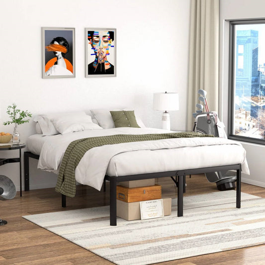 Queen 18-inch Rounded Edge Corners Metal Bed Frame with Under-bed Storage Space-0