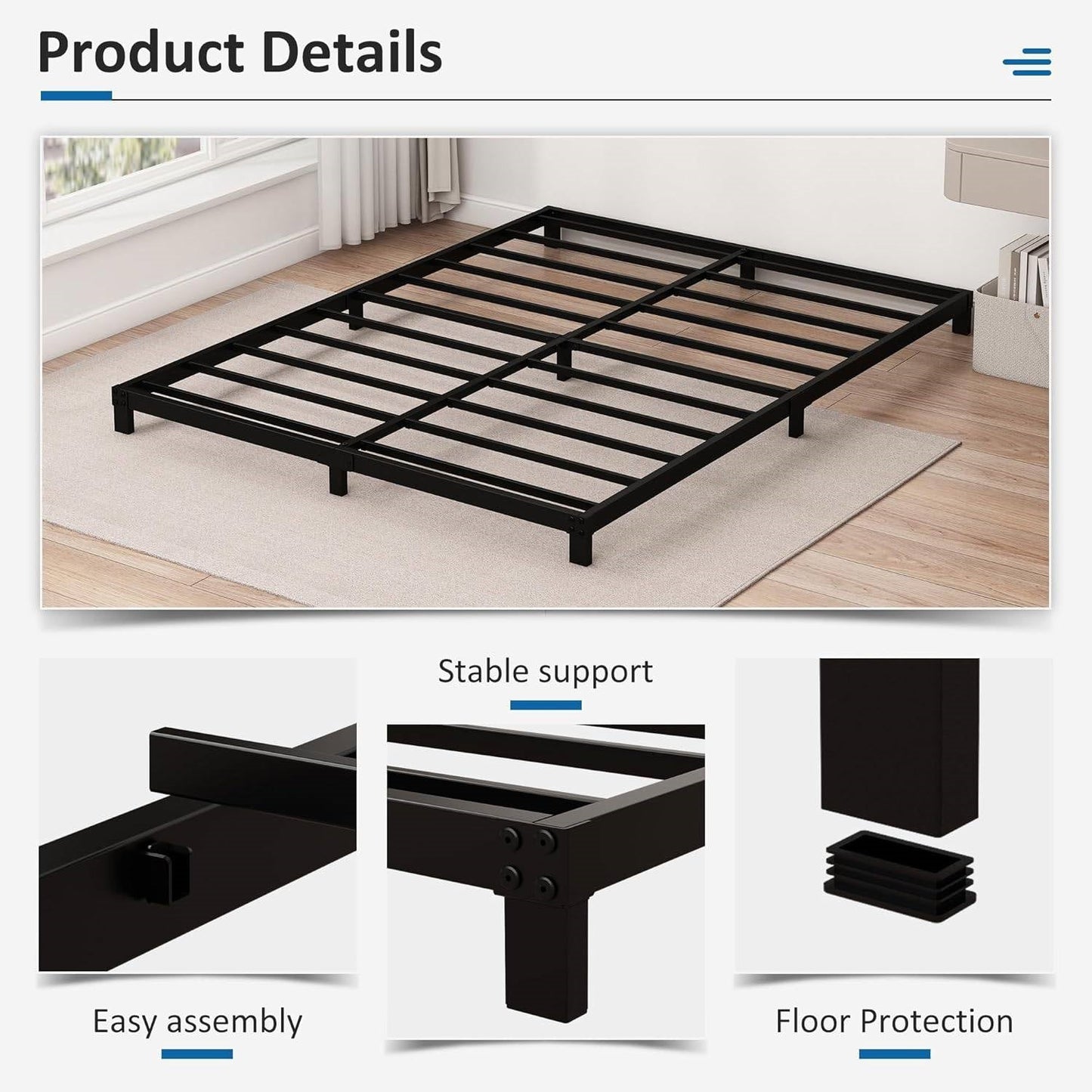 Queen size 5-inch Heavy Duty Metal Bed Frame with 3,000 lb. Weight Capacity-3